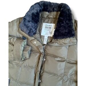 Eddie Bauer EB700 Down Puffer Jacket Olive Green Shearling Collar Mens Large